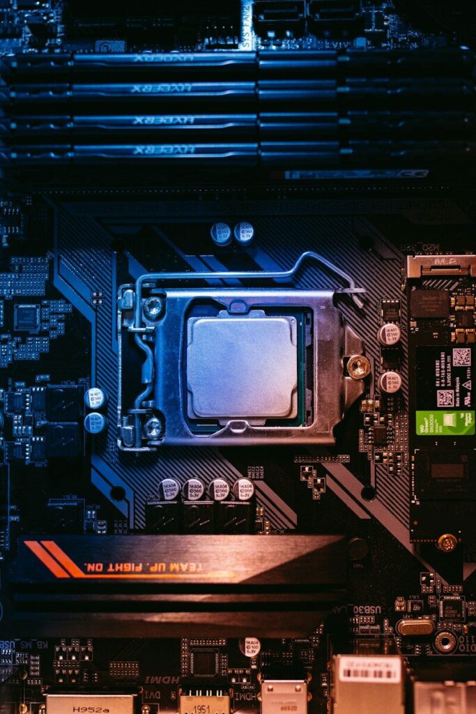 Close-up of a computer processor on a motherboard