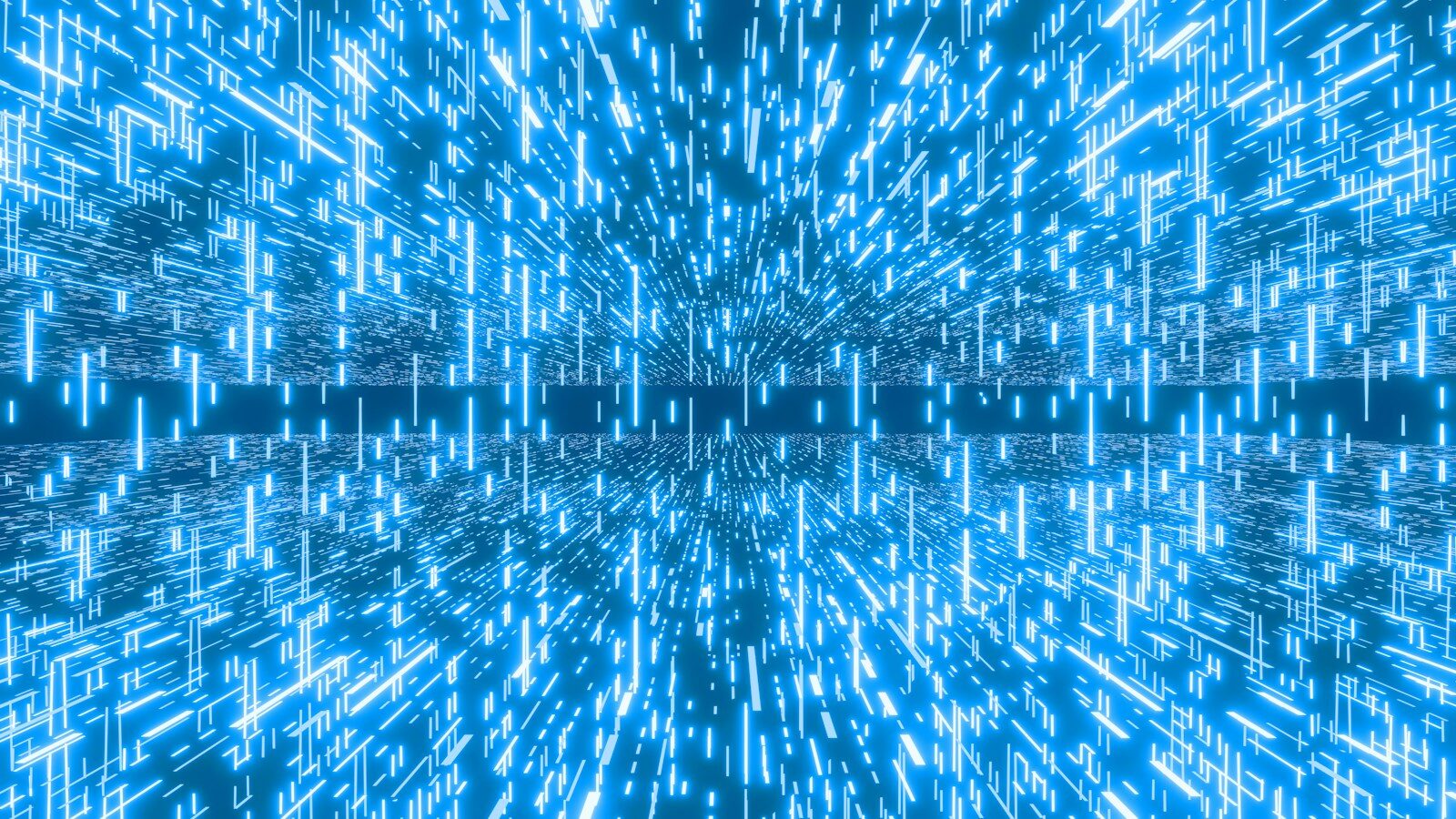 Blue glowing lines create a digital, futuristic pattern
